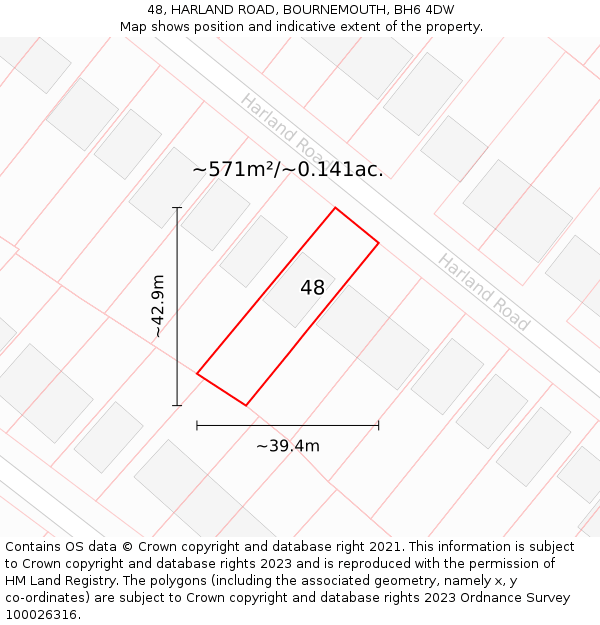 48, HARLAND ROAD, BOURNEMOUTH, BH6 4DW: Plot and title map