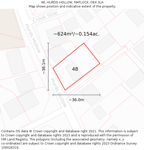 48, HURDS HOLLOW, MATLOCK, DE4 3LA: Plot and title map