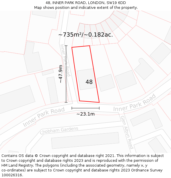48, INNER PARK ROAD, LONDON, SW19 6DD: Plot and title map