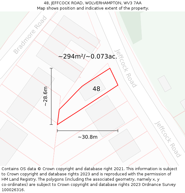 48, JEFFCOCK ROAD, WOLVERHAMPTON, WV3 7AA: Plot and title map
