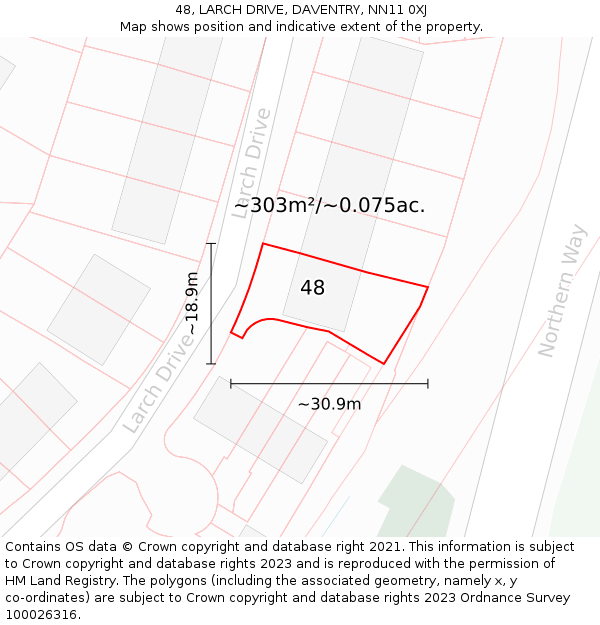 48, LARCH DRIVE, DAVENTRY, NN11 0XJ: Plot and title map