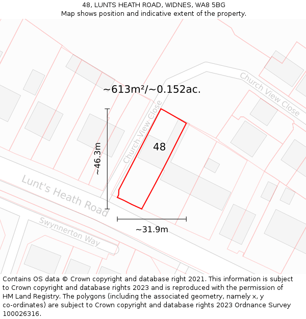 48, LUNTS HEATH ROAD, WIDNES, WA8 5BG: Plot and title map