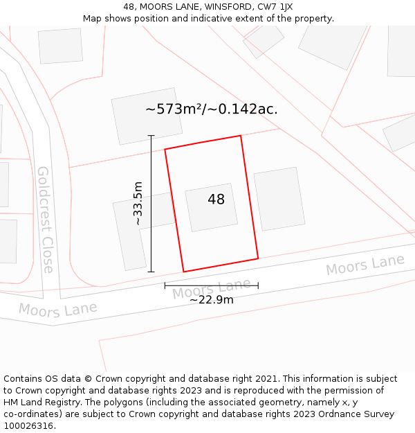 48, MOORS LANE, WINSFORD, CW7 1JX: Plot and title map