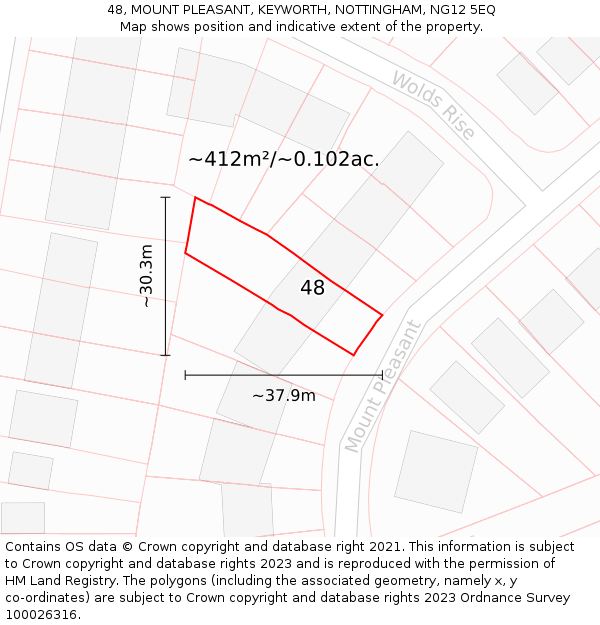 48, MOUNT PLEASANT, KEYWORTH, NOTTINGHAM, NG12 5EQ: Plot and title map