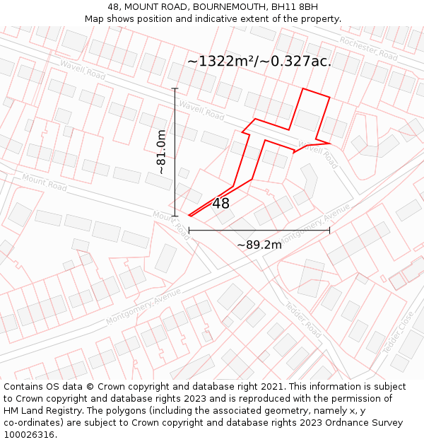 48, MOUNT ROAD, BOURNEMOUTH, BH11 8BH: Plot and title map