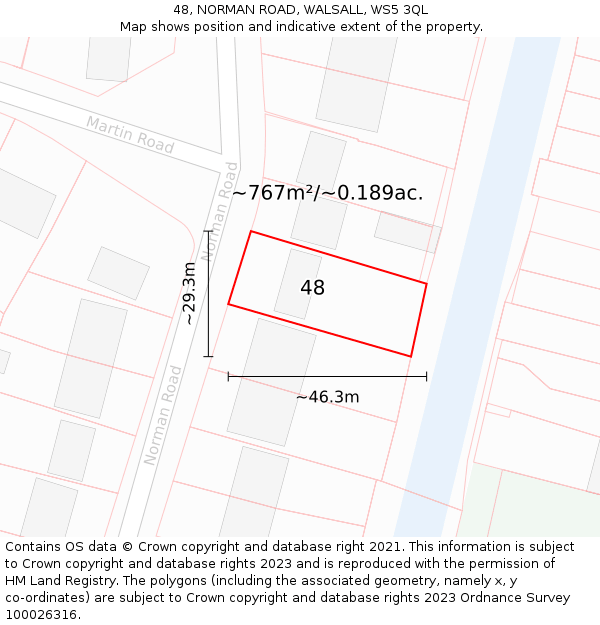 48, NORMAN ROAD, WALSALL, WS5 3QL: Plot and title map