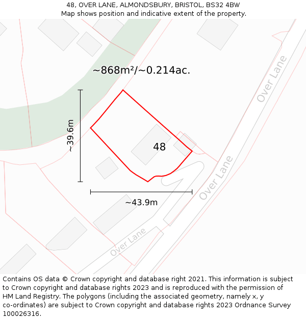 48, OVER LANE, ALMONDSBURY, BRISTOL, BS32 4BW: Plot and title map