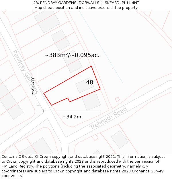 48, PENDRAY GARDENS, DOBWALLS, LISKEARD, PL14 4NT: Plot and title map