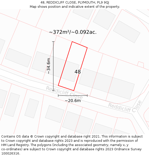 48, REDDICLIFF CLOSE, PLYMOUTH, PL9 9QJ: Plot and title map