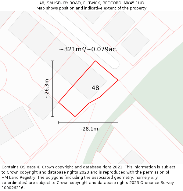 48, SALISBURY ROAD, FLITWICK, BEDFORD, MK45 1UD: Plot and title map