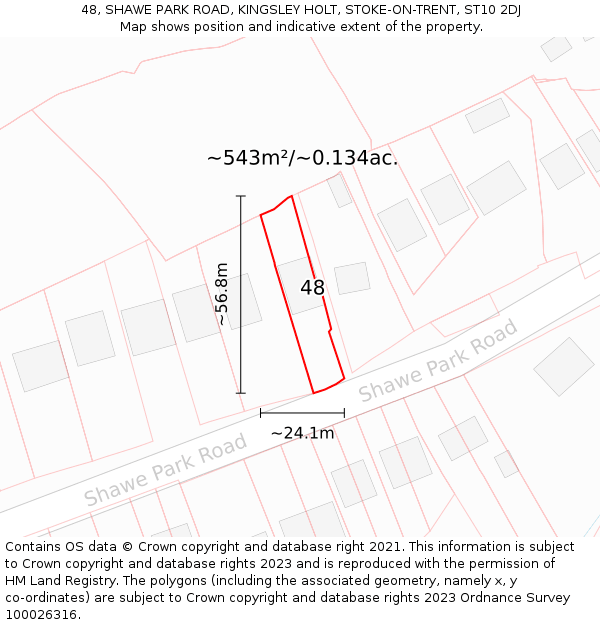 48, SHAWE PARK ROAD, KINGSLEY HOLT, STOKE-ON-TRENT, ST10 2DJ: Plot and title map