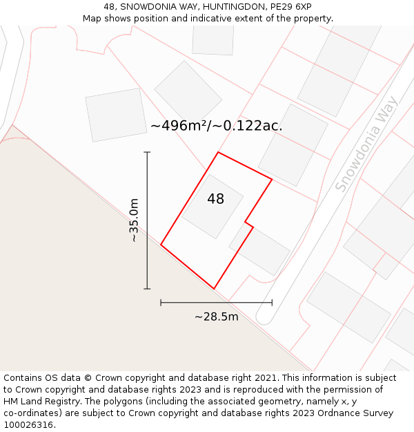 48, SNOWDONIA WAY, HUNTINGDON, PE29 6XP: Plot and title map