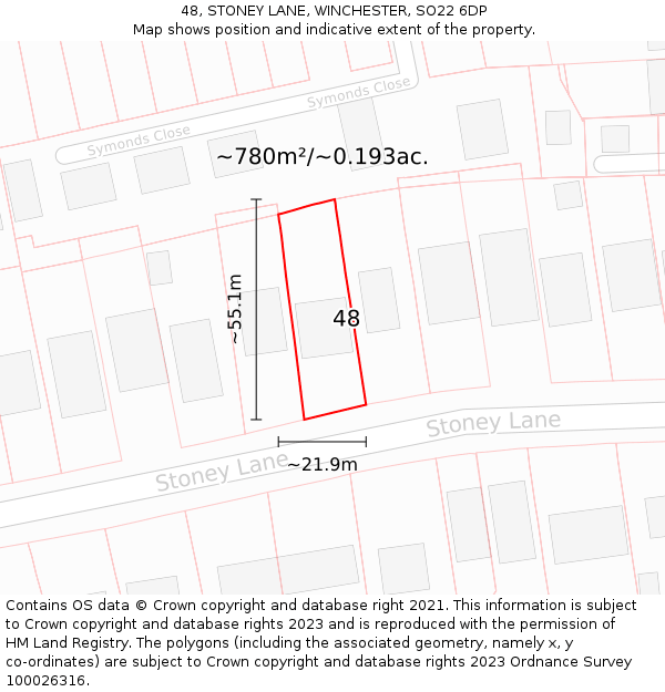 48, STONEY LANE, WINCHESTER, SO22 6DP: Plot and title map