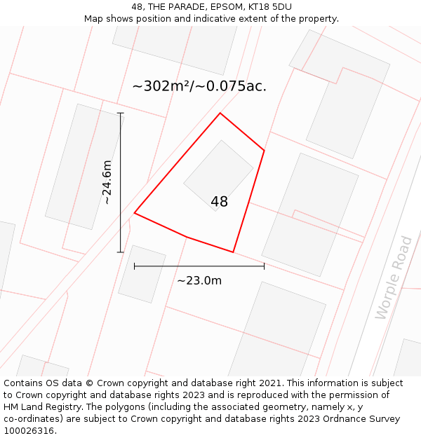 48, THE PARADE, EPSOM, KT18 5DU: Plot and title map