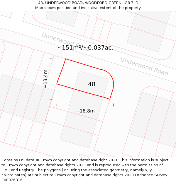 48, UNDERWOOD ROAD, WOODFORD GREEN, IG8 7LD: Plot and title map