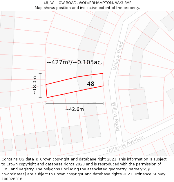 48, WILLOW ROAD, WOLVERHAMPTON, WV3 8AF: Plot and title map