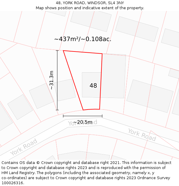 48, YORK ROAD, WINDSOR, SL4 3NY: Plot and title map