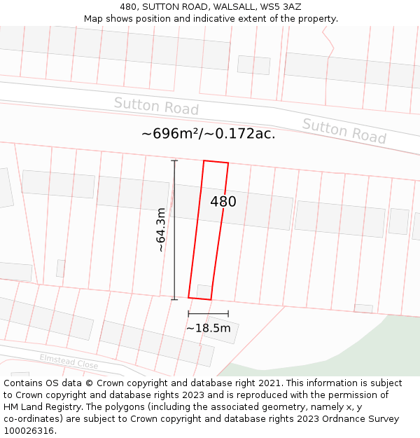 480, SUTTON ROAD, WALSALL, WS5 3AZ: Plot and title map