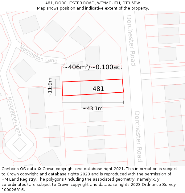 481, DORCHESTER ROAD, WEYMOUTH, DT3 5BW: Plot and title map