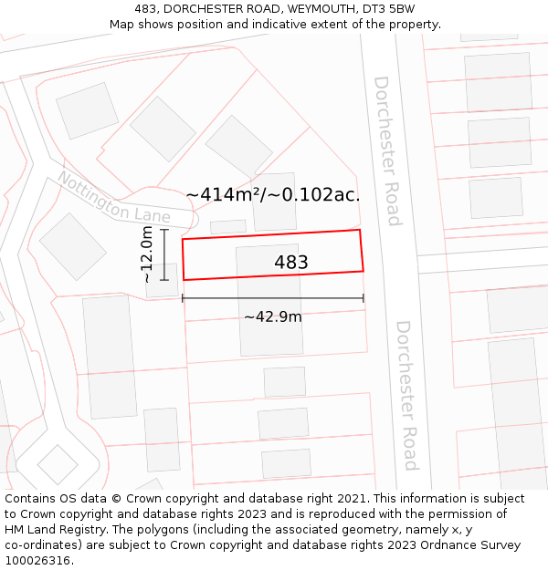 483, DORCHESTER ROAD, WEYMOUTH, DT3 5BW: Plot and title map