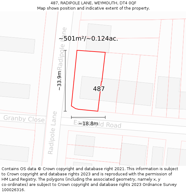 487, RADIPOLE LANE, WEYMOUTH, DT4 0QF: Plot and title map