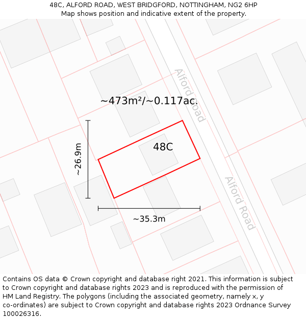 48C, ALFORD ROAD, WEST BRIDGFORD, NOTTINGHAM, NG2 6HP: Plot and title map