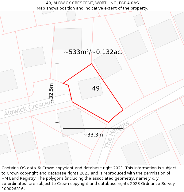 49, ALDWICK CRESCENT, WORTHING, BN14 0AS: Plot and title map