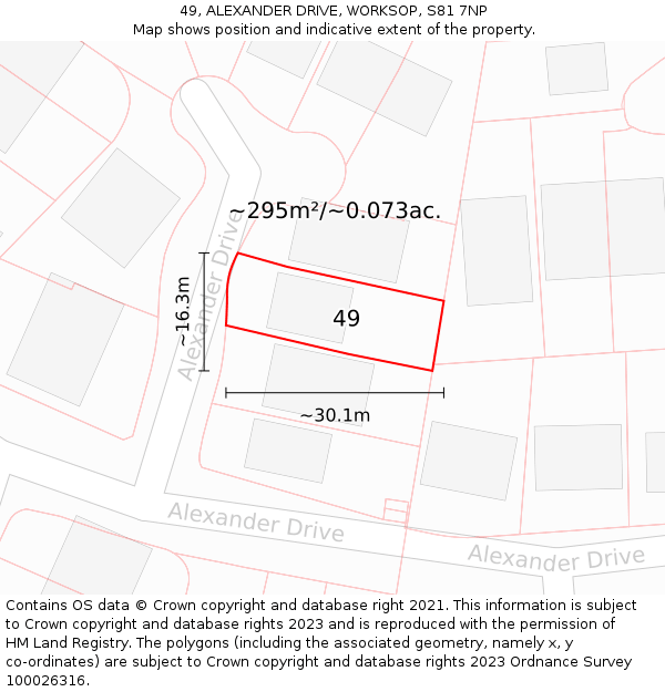 49, ALEXANDER DRIVE, WORKSOP, S81 7NP: Plot and title map