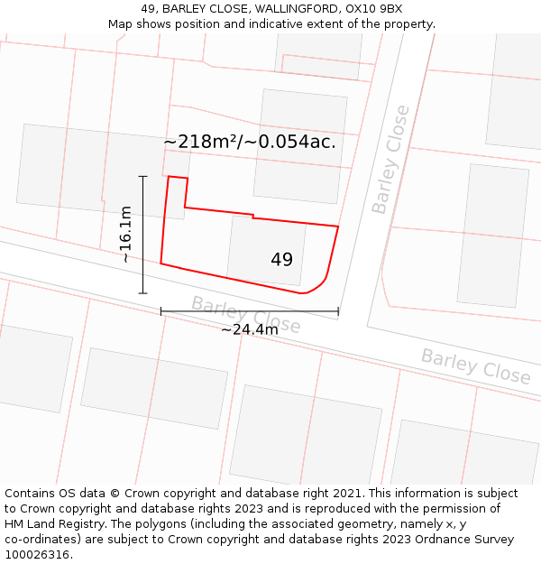 49, BARLEY CLOSE, WALLINGFORD, OX10 9BX: Plot and title map