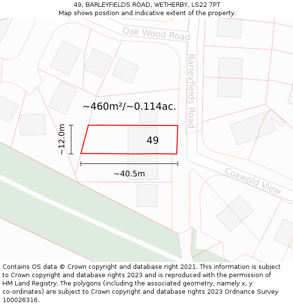 49, BARLEYFIELDS ROAD, WETHERBY, LS22 7PT: Plot and title map