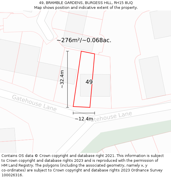 49, BRAMBLE GARDENS, BURGESS HILL, RH15 8UQ: Plot and title map