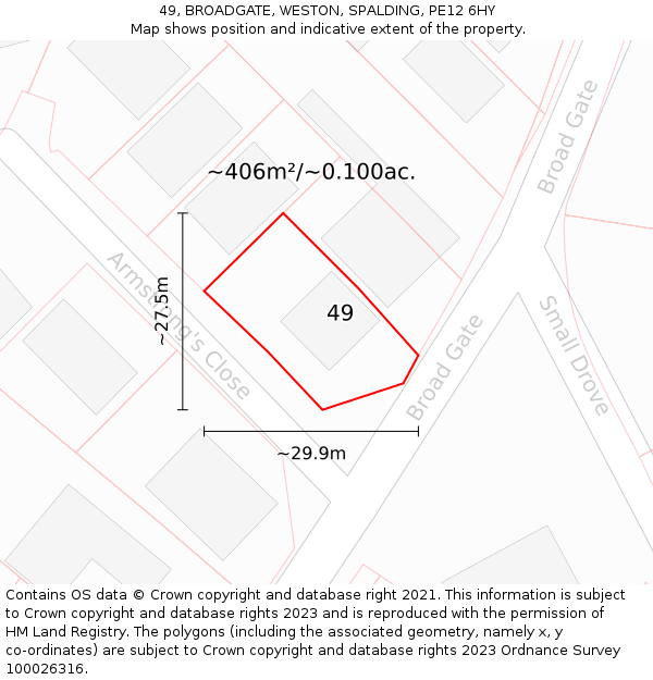 49, BROADGATE, WESTON, SPALDING, PE12 6HY: Plot and title map