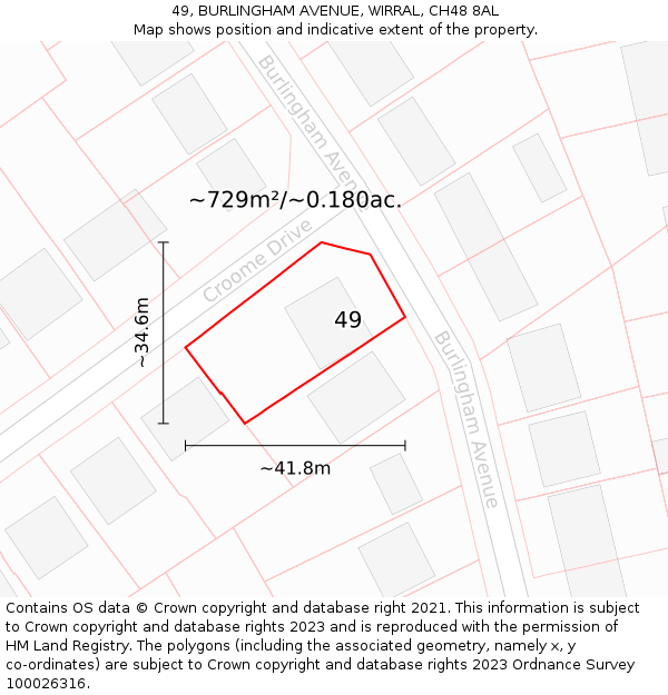 49, BURLINGHAM AVENUE, WIRRAL, CH48 8AL: Plot and title map