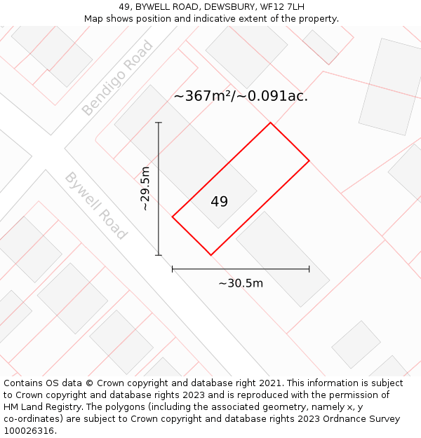 49, BYWELL ROAD, DEWSBURY, WF12 7LH: Plot and title map