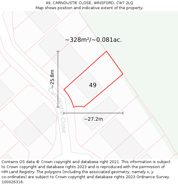 49, CARNOUSTIE CLOSE, WINSFORD, CW7 2LQ: Plot and title map