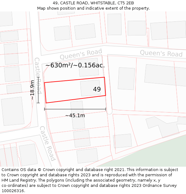 49, CASTLE ROAD, WHITSTABLE, CT5 2EB: Plot and title map