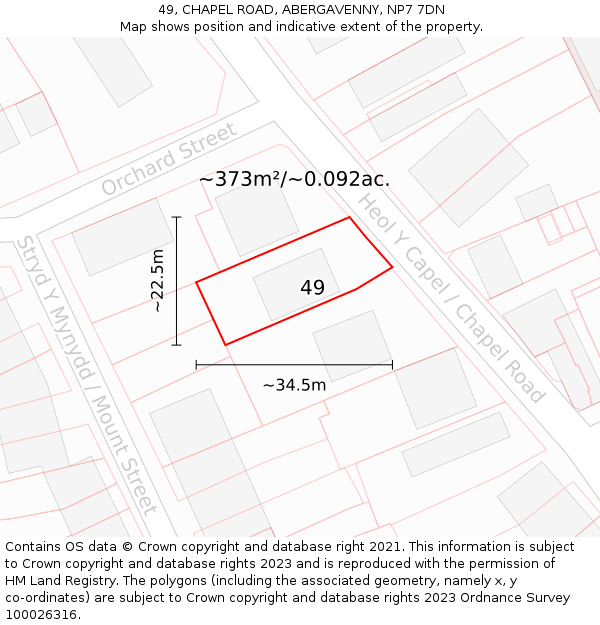 49, CHAPEL ROAD, ABERGAVENNY, NP7 7DN: Plot and title map