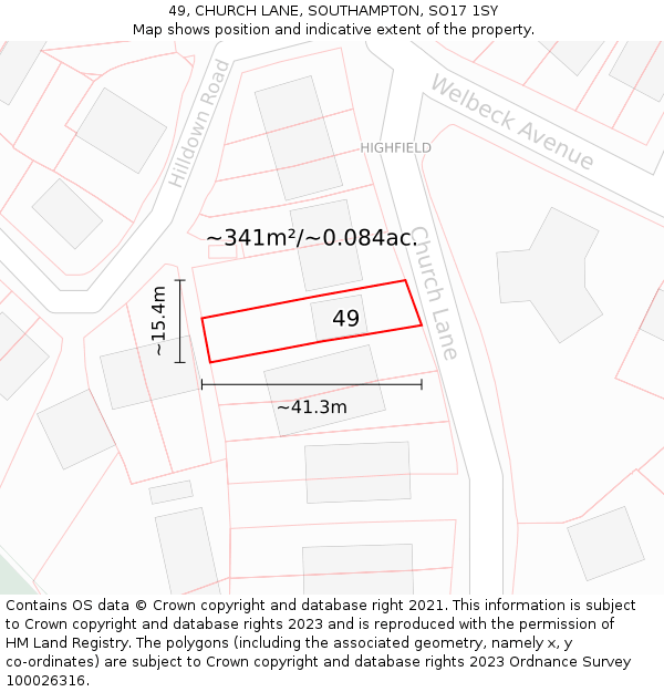 49, CHURCH LANE, SOUTHAMPTON, SO17 1SY: Plot and title map