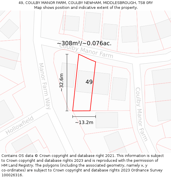 49, COULBY MANOR FARM, COULBY NEWHAM, MIDDLESBROUGH, TS8 0RY: Plot and title map