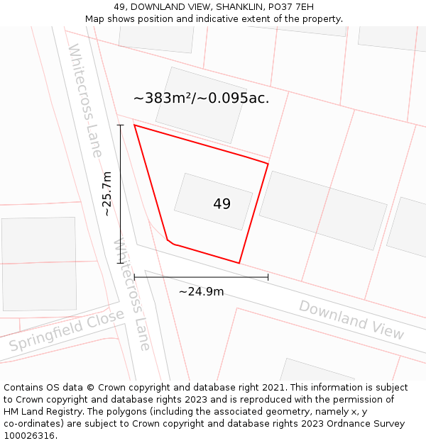 49, DOWNLAND VIEW, SHANKLIN, PO37 7EH: Plot and title map