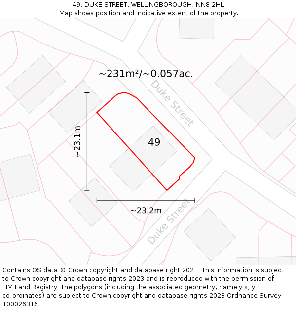 49, DUKE STREET, WELLINGBOROUGH, NN8 2HL: Plot and title map