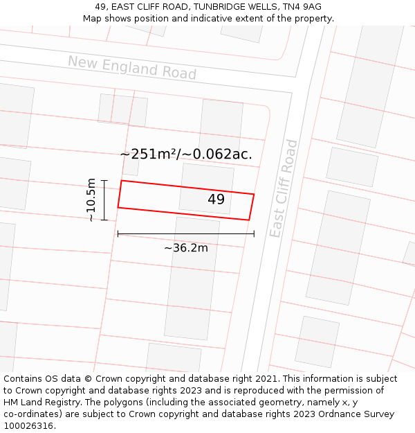 49, EAST CLIFF ROAD, TUNBRIDGE WELLS, TN4 9AG: Plot and title map