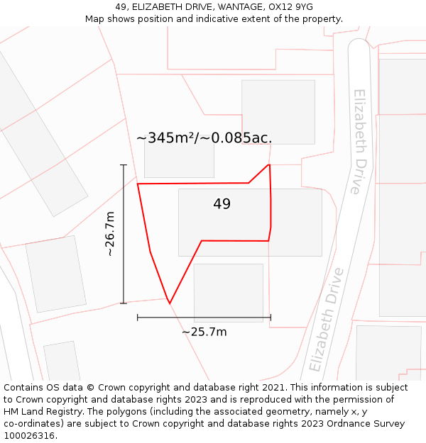 49, ELIZABETH DRIVE, WANTAGE, OX12 9YG: Plot and title map