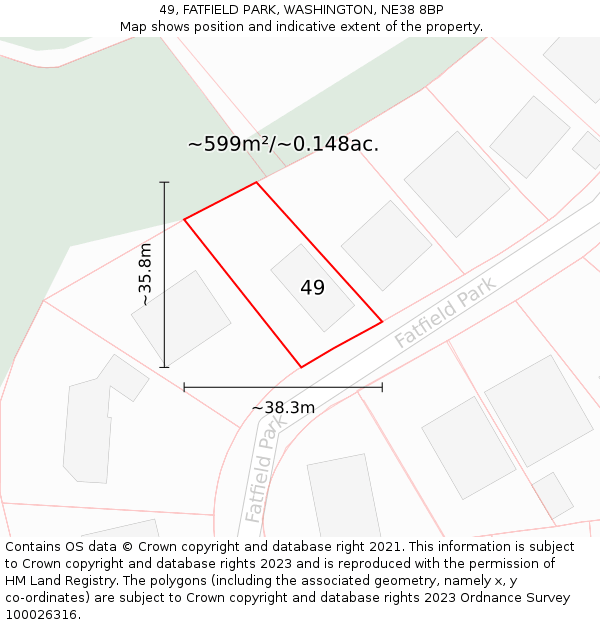 49, FATFIELD PARK, WASHINGTON, NE38 8BP: Plot and title map