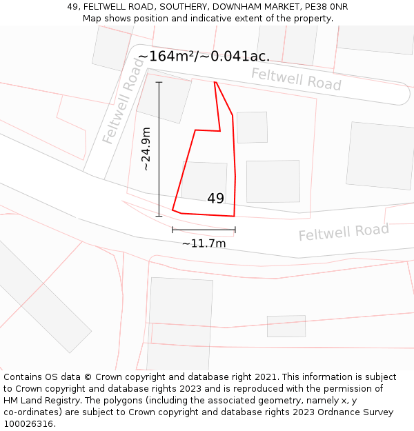 49, FELTWELL ROAD, SOUTHERY, DOWNHAM MARKET, PE38 0NR: Plot and title map