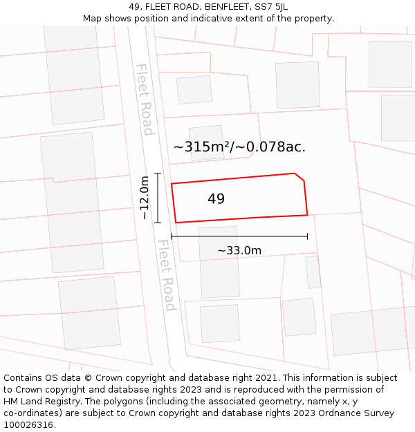 49, FLEET ROAD, BENFLEET, SS7 5JL: Plot and title map