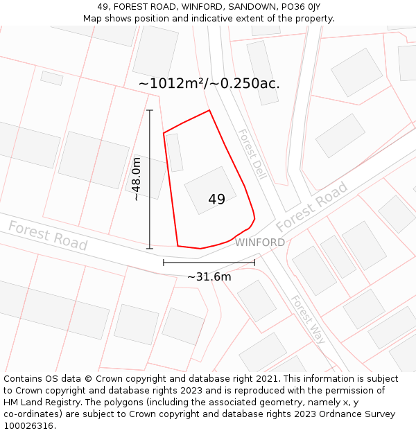 49, FOREST ROAD, WINFORD, SANDOWN, PO36 0JY: Plot and title map