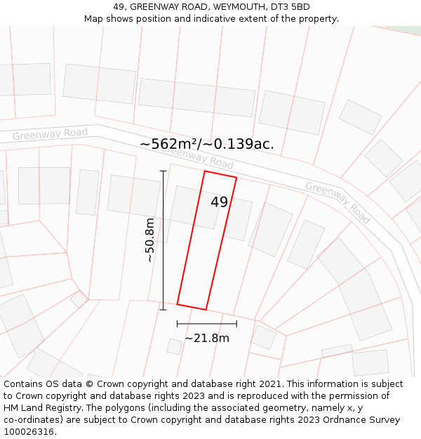 49, GREENWAY ROAD, WEYMOUTH, DT3 5BD: Plot and title map