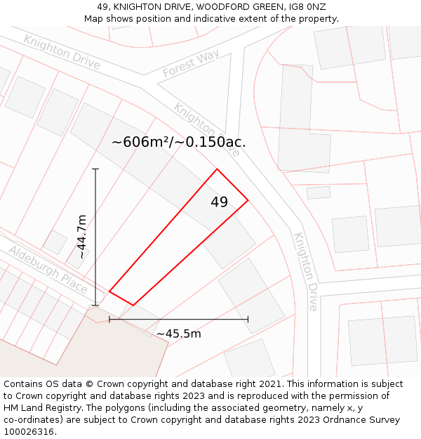 49, KNIGHTON DRIVE, WOODFORD GREEN, IG8 0NZ: Plot and title map