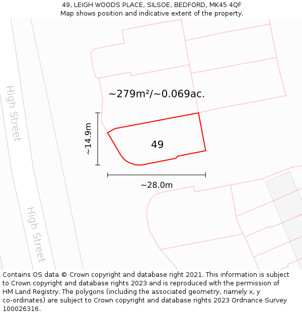 49, LEIGH WOODS PLACE, SILSOE, BEDFORD, MK45 4QF: Plot and title map